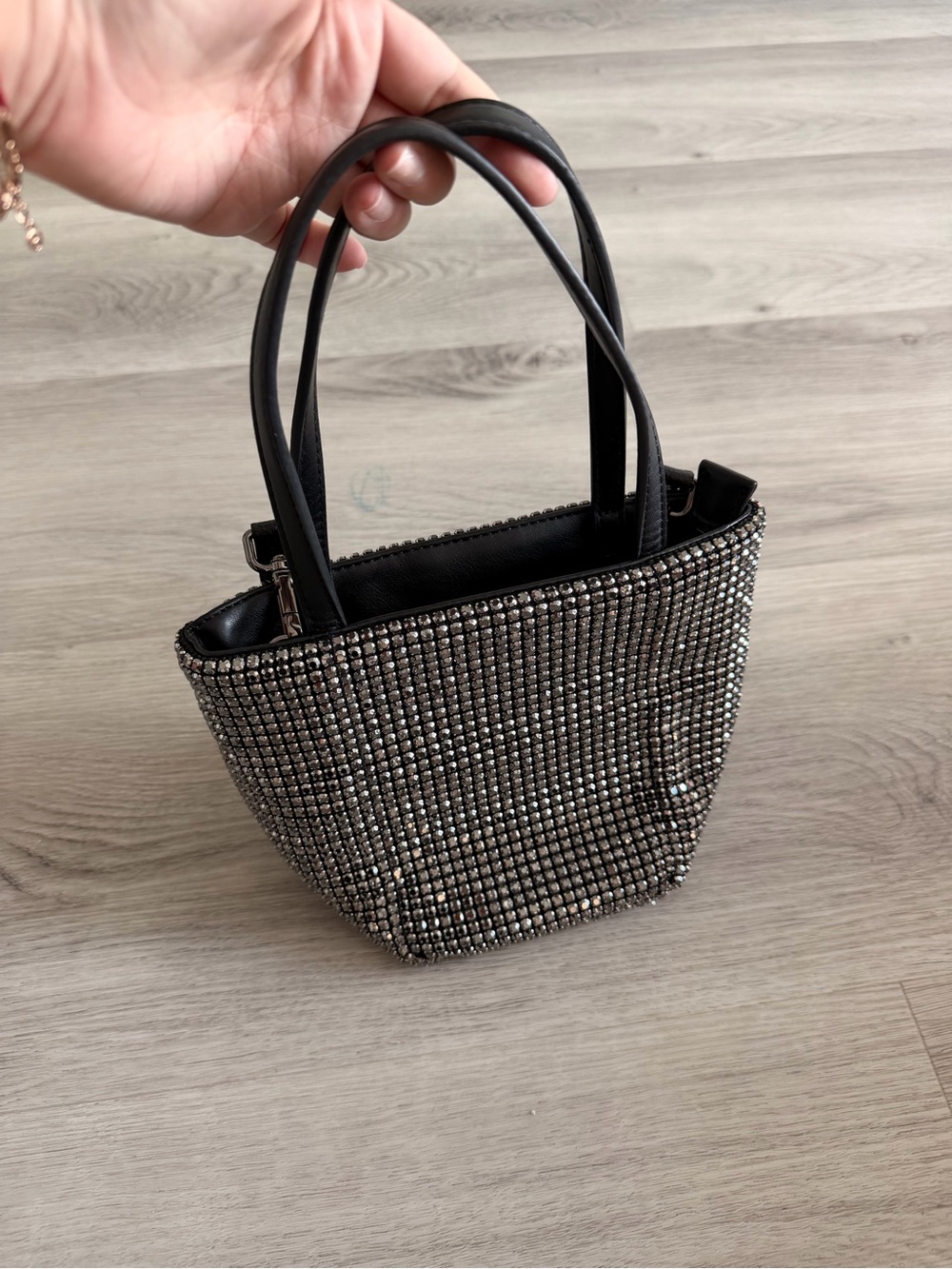 Madison West Black Rhinestone Crystal Mini Tote Crossbody Bag